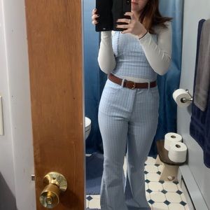 Blue and white stripped shirt and pants. Flare jeggings.